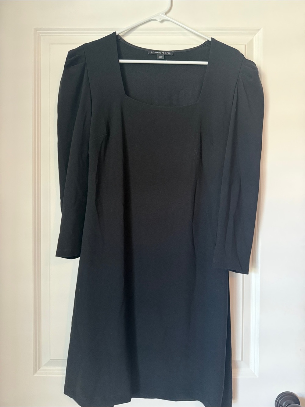 Boston Proper Black Square-Neck Dress with Three-Quarter Sleeves